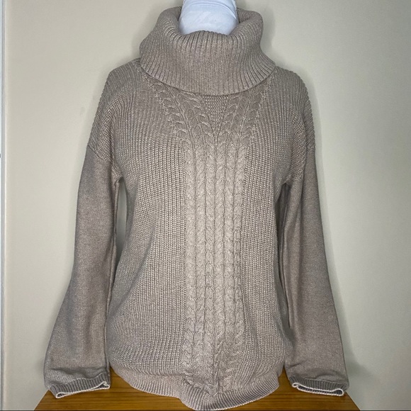Banana Republic Med Taupe Cowl Cable Sweater - Picture 6 of 8
